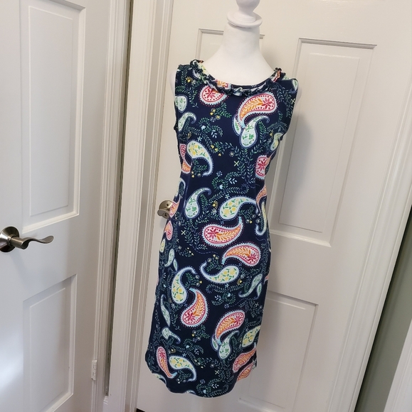 TALBOTS Pleat-Neck Shift 100% Cotton Dress Size Medium, Preppy, Paisley Print - Picture 1 of 11